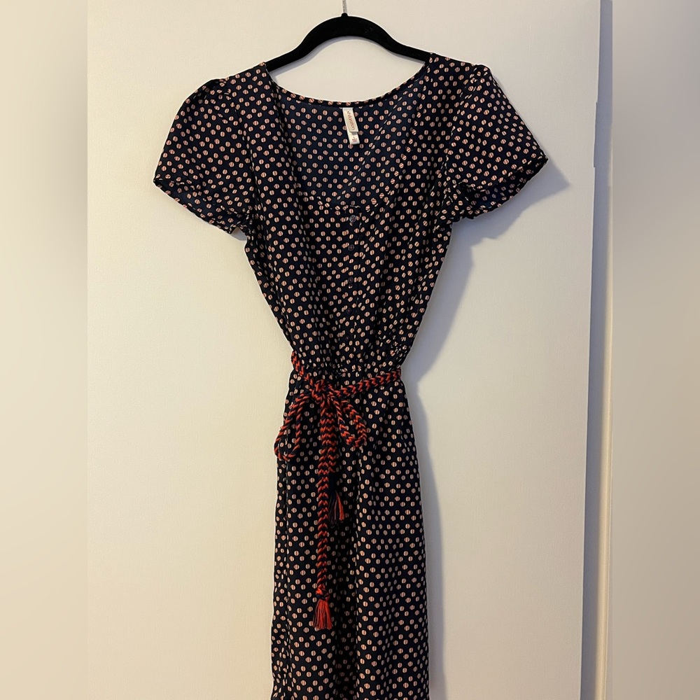 Xhilaration Navy Polka Dot Dress with Red Tie.  Baseball themed.